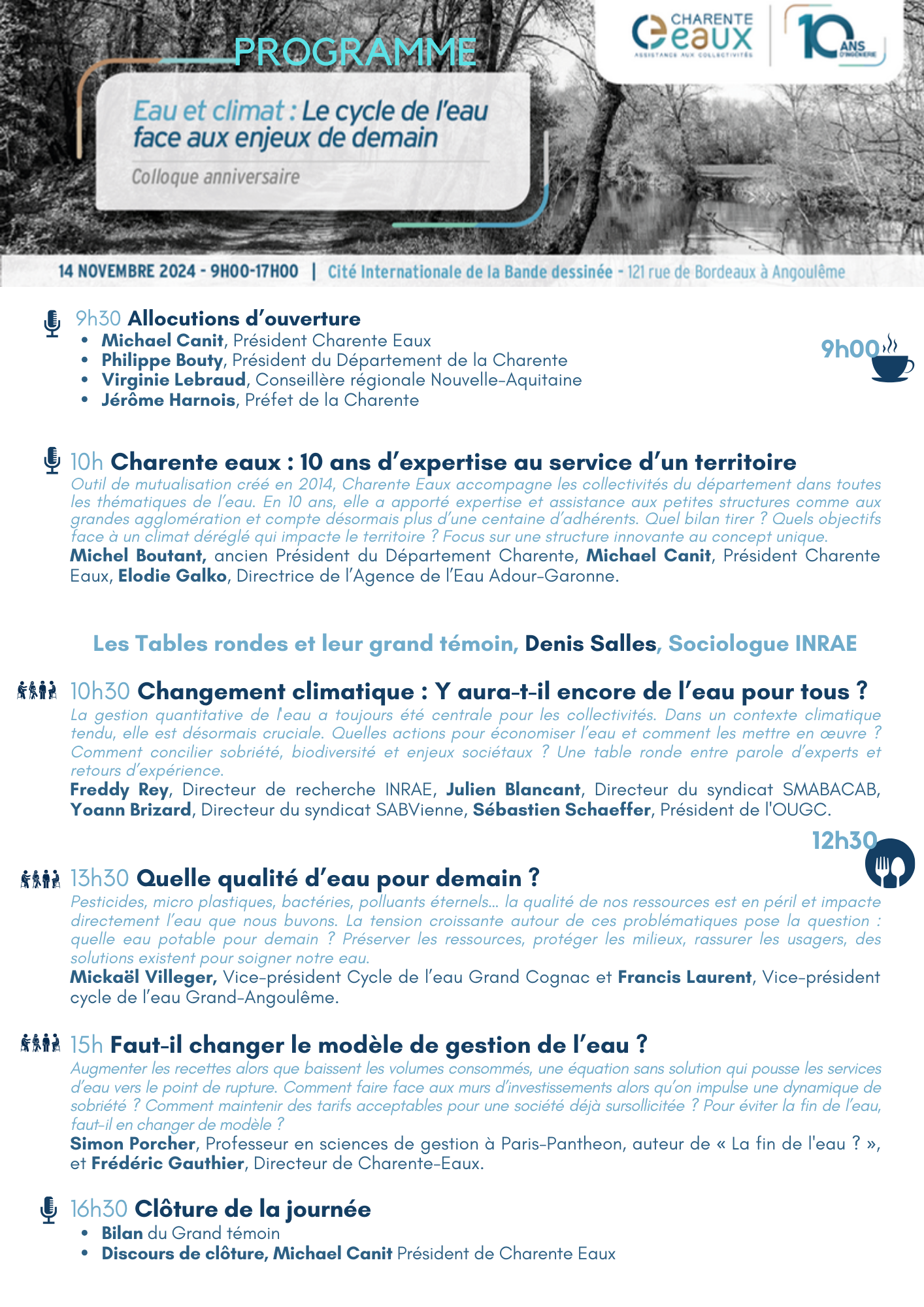 Colloque "Eau et climat, le cycle de l’eau face aux enjeux de demain" - Charente Eaux @ Cité Internationale de la Bande Dessinée d’Angoulême | Angoulême | Nouvelle-Aquitaine | France